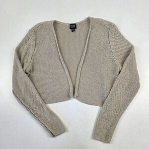 Eileen Fisher Sheer Silk Glimmer Open Cropped Cardigan Beige Tan Womens Sz Large